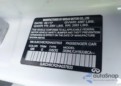 2017 Infiniti Qx30 Premium z USA, uszkodzony, nr VIN SJKCH5CR2HA037633